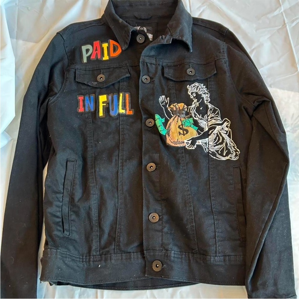 Black Pike embroidered Jacket size S has wear stains GUC goth punk